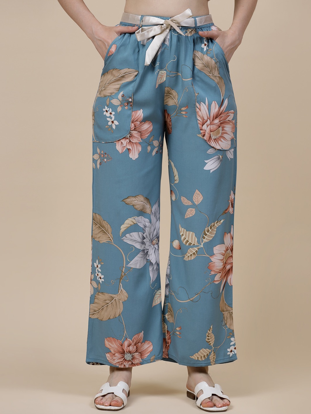 

Sweet Dreams Women Floral Printed Flared Lounge Pants, Blue