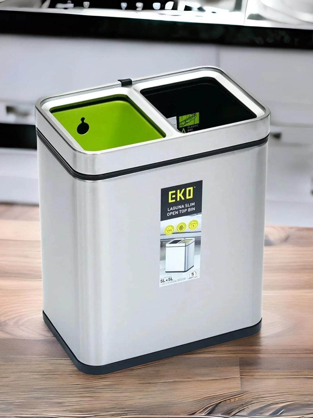 

Athome by Nilkamal Wet & Dry Open Dual Dustbin 10 L, Silver