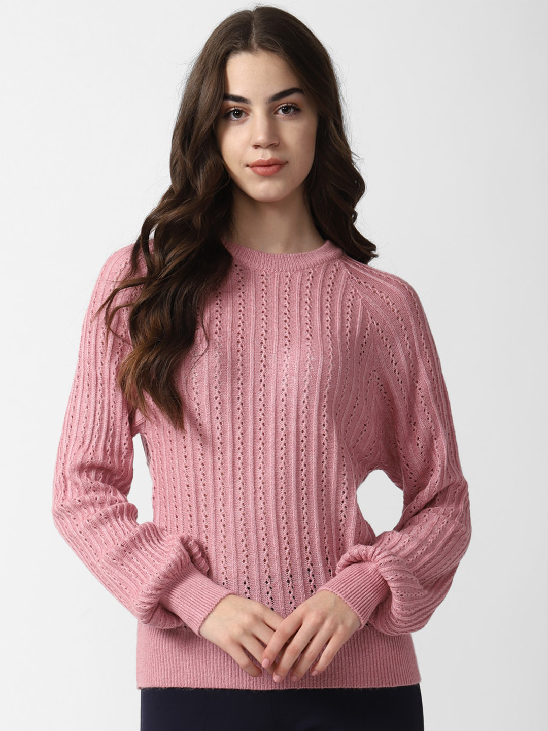 

Van Heusen Woman Open Knit Self Design Pullover, Pink