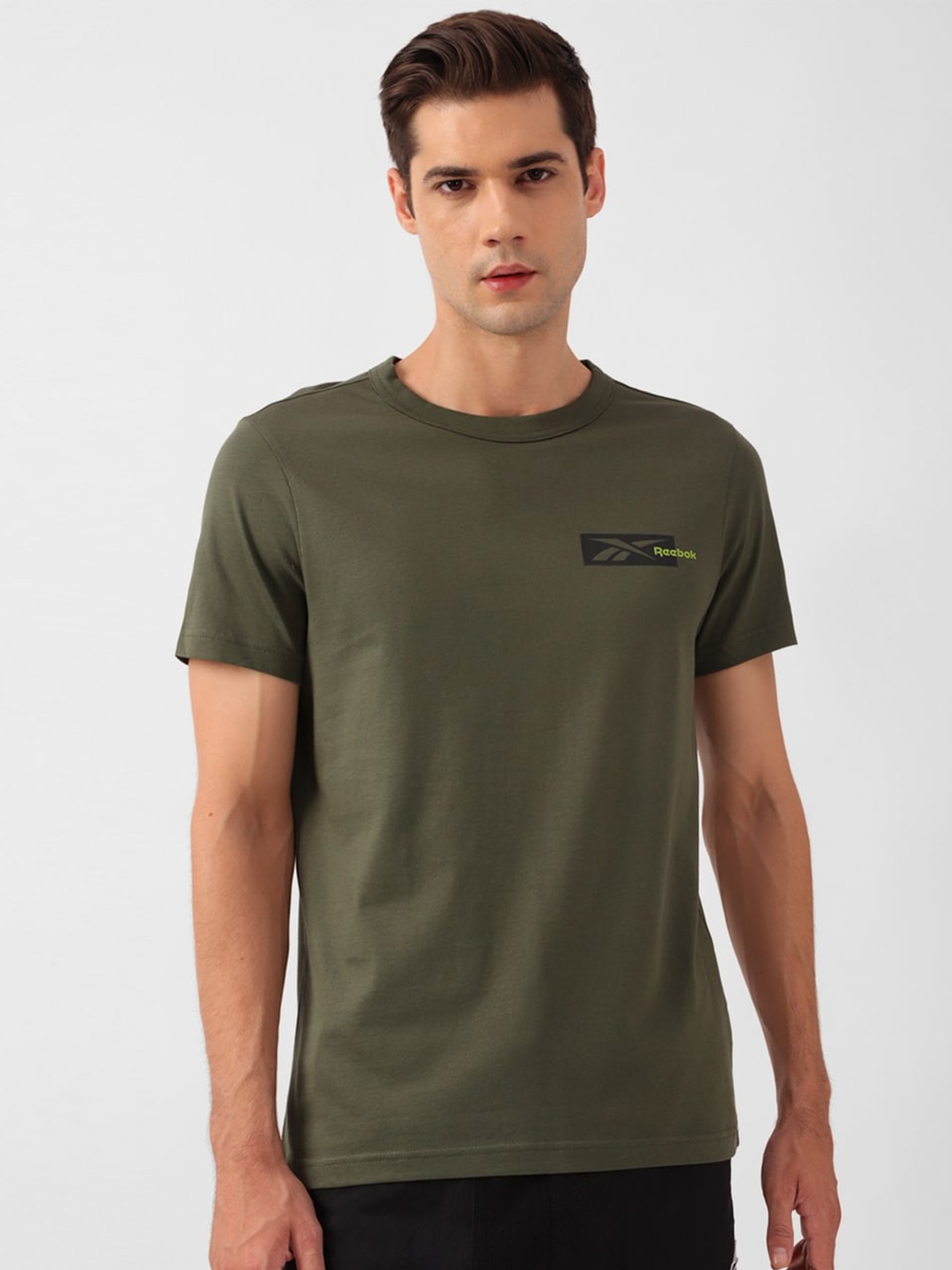 

Reebok Slim-Fit Round Neck Pure Cotton T-Shirt, Olive