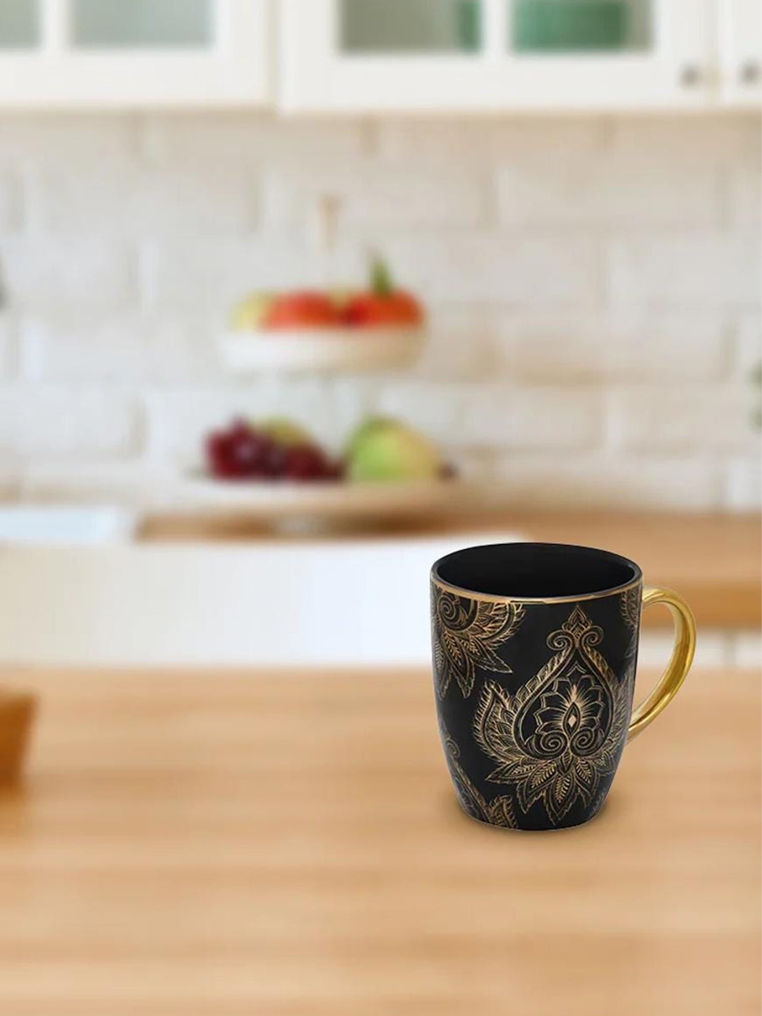 

Athome by Nilkamal Black & Gold-Toned Printed Ceramic Glossy Mug 340 ml