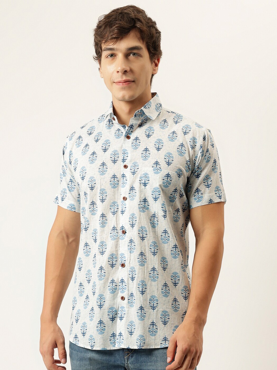 MILLENNIAL MEN Comfort Floral Printed Cotton Casual Shirt, Blue