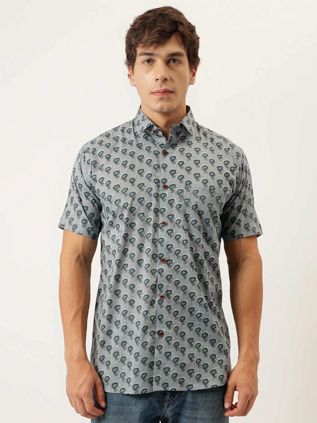 

MILLENNIAL MEN Comfort Floral Printed Cotton Casual Shirt, Blue
