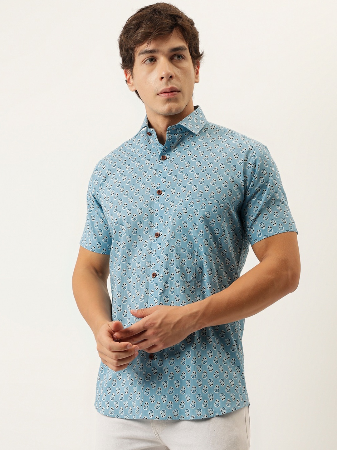 

MILLENNIAL MEN Comfort Floral Printed Cotton Casual Shirt, Blue