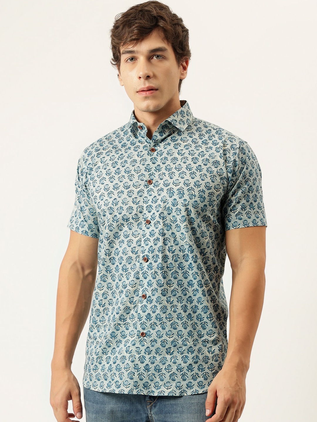 

MILLENNIAL MEN Comfort Floral Printed Cotton Casual Shirt, Blue