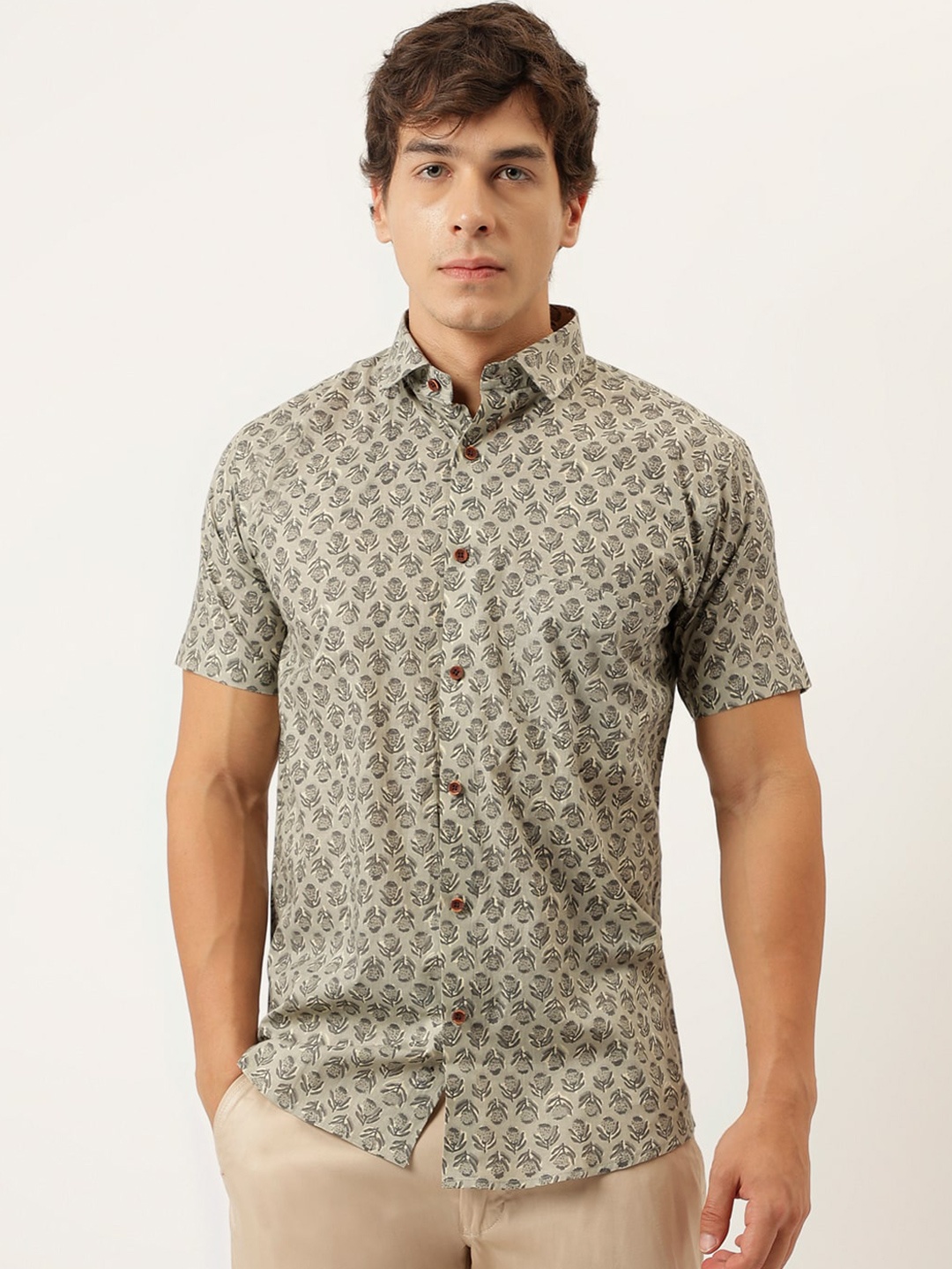 

MILLENNIAL MEN Comfort Floral Printed Cotton Casual Shirt, Green