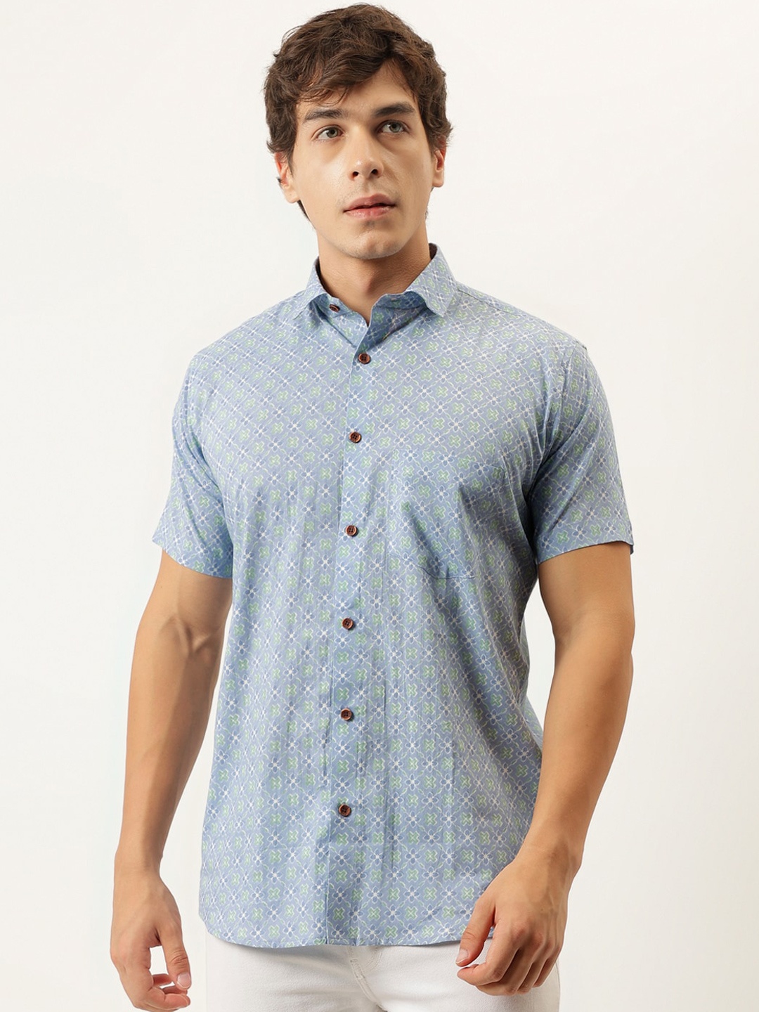 

MILLENNIAL MEN Comfort Floral Printed Cotton Casual Shirt, Blue