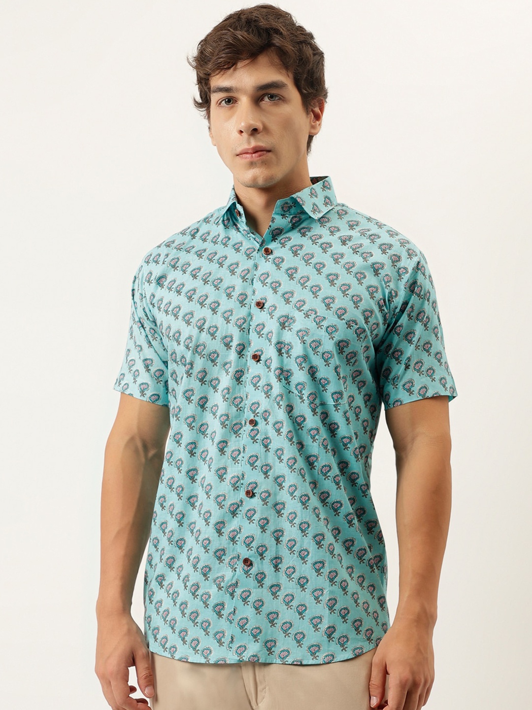 MILLENNIAL MEN Comfort Floral Printed Cotton Casual Shirt, Blue