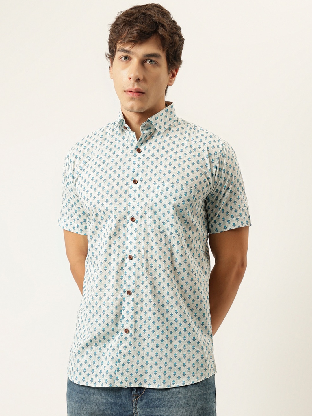 

MILLENNIAL MEN Comfort Floral Printed Cotton Casual Shirt, Blue