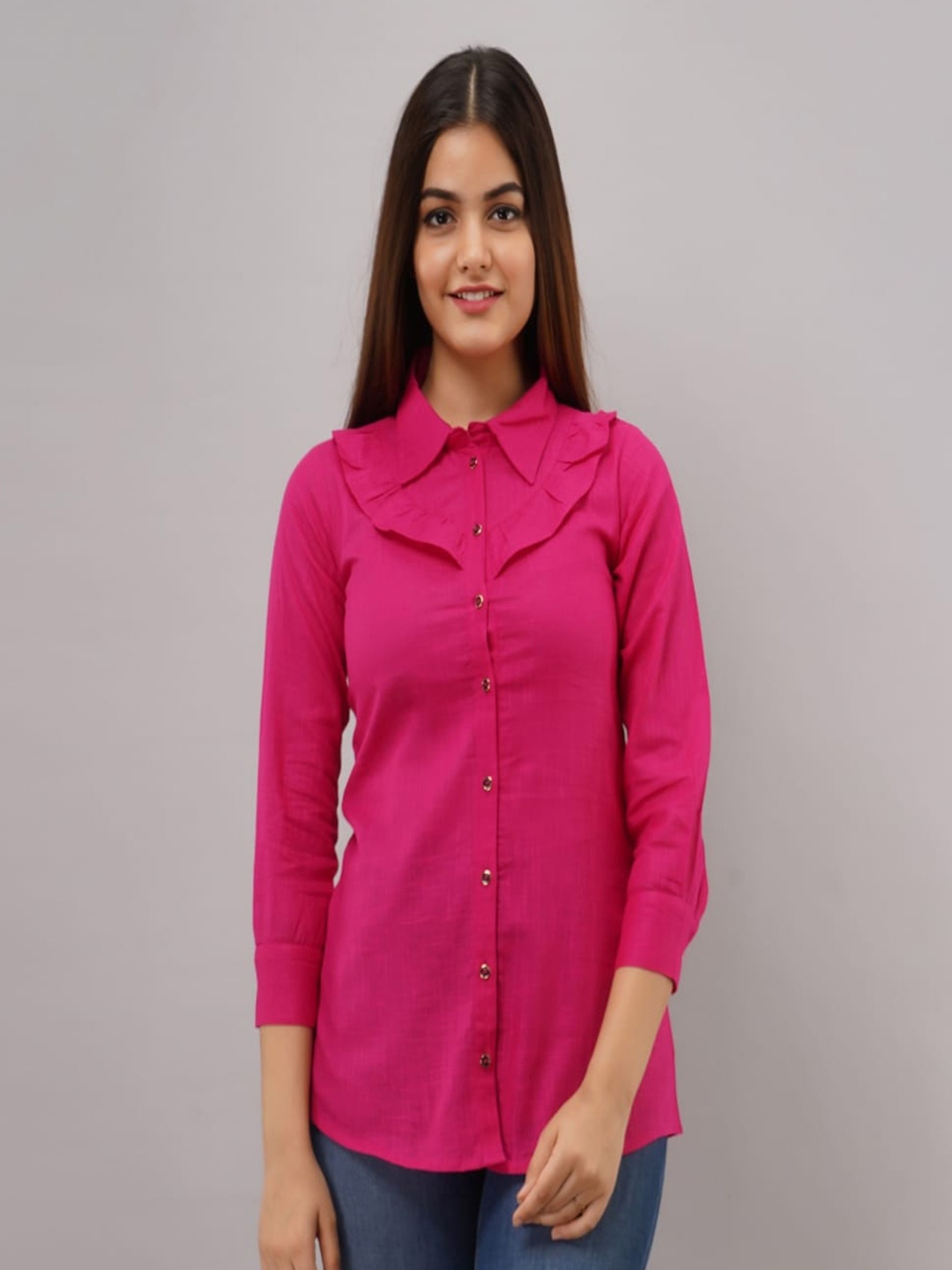 

Maishi Shirt Collar Cotton Shirt Style Top, Fuchsia