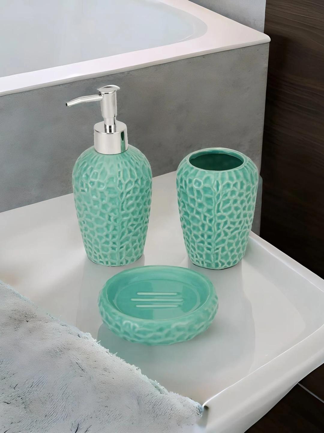 

Athome by Nilkamal Sea Green 3 Pieces Textured Bathroom Accessories Set