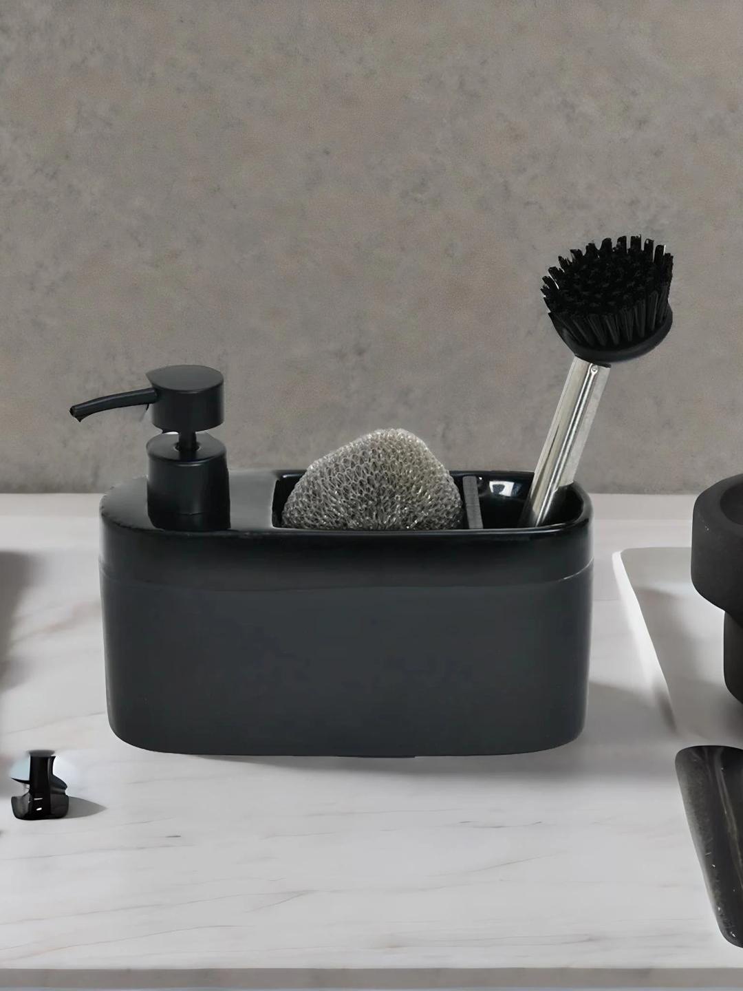 

Athome by Nilkamal Black 4 Pieces Dolomite Bathroom & Kitchen Sink Accessories Set