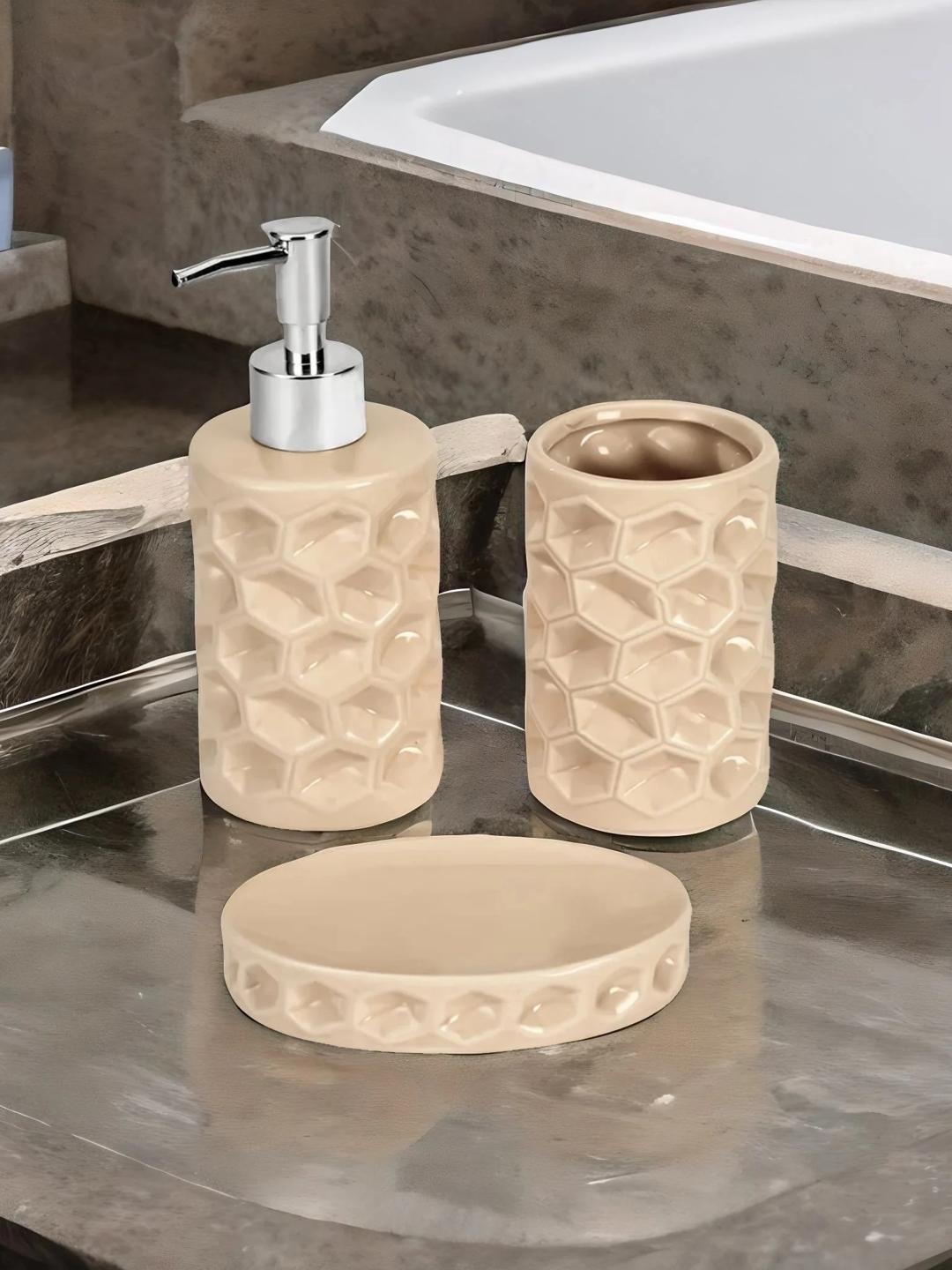 

Athome by Nilkamal 3 Pcs Beige Textured Bath Accessories Set