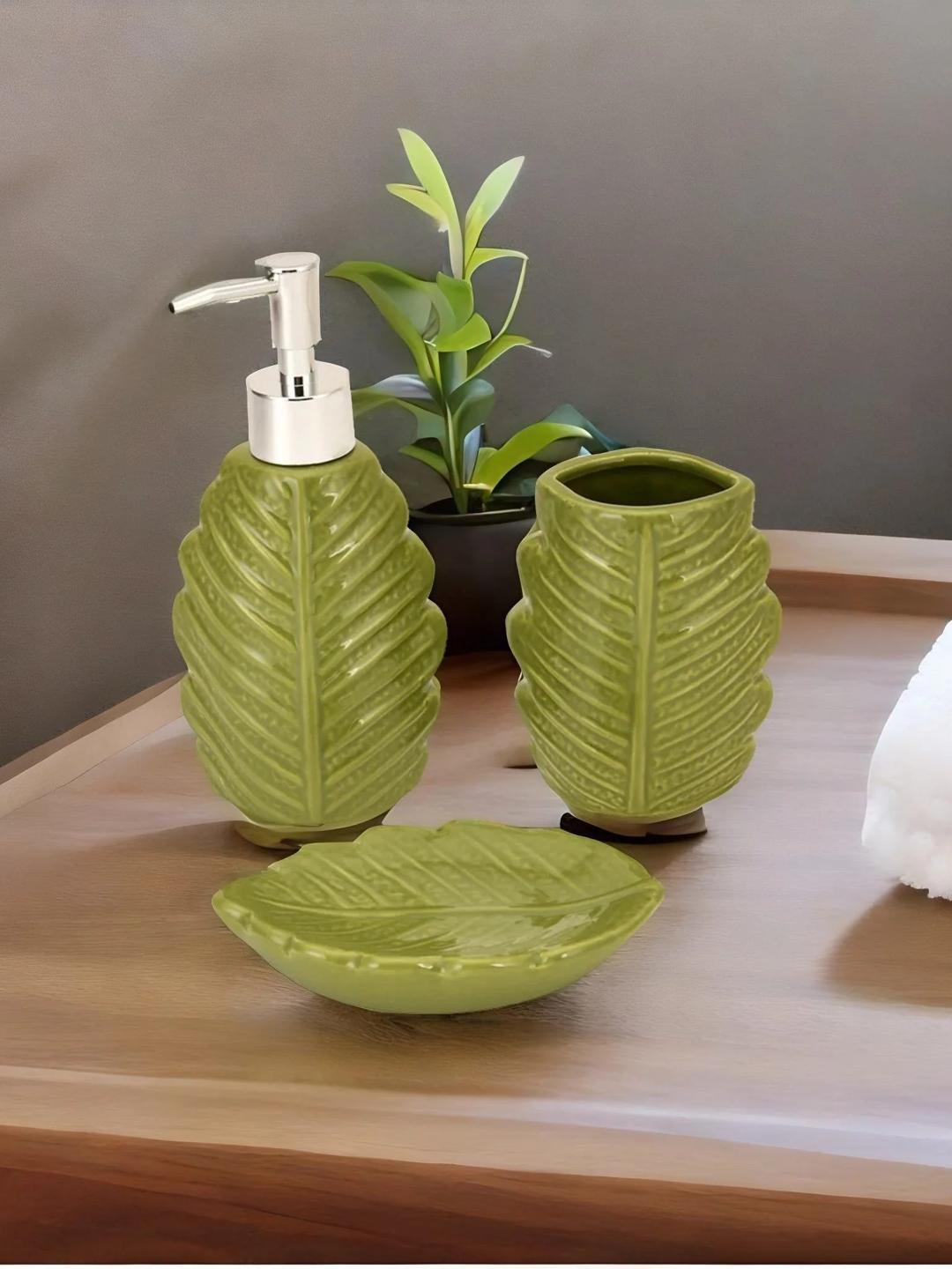 

Athome by Nilkamal Green 3 Pcs Textured Bath Accessories Set