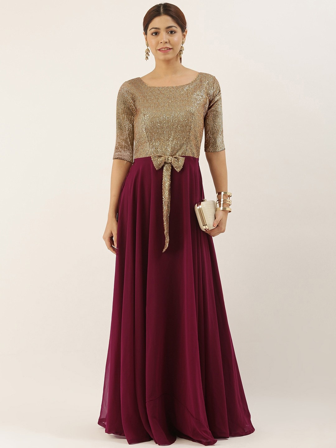 

Ethnovog Embellished Georgette Maxi Dress, Burgundy