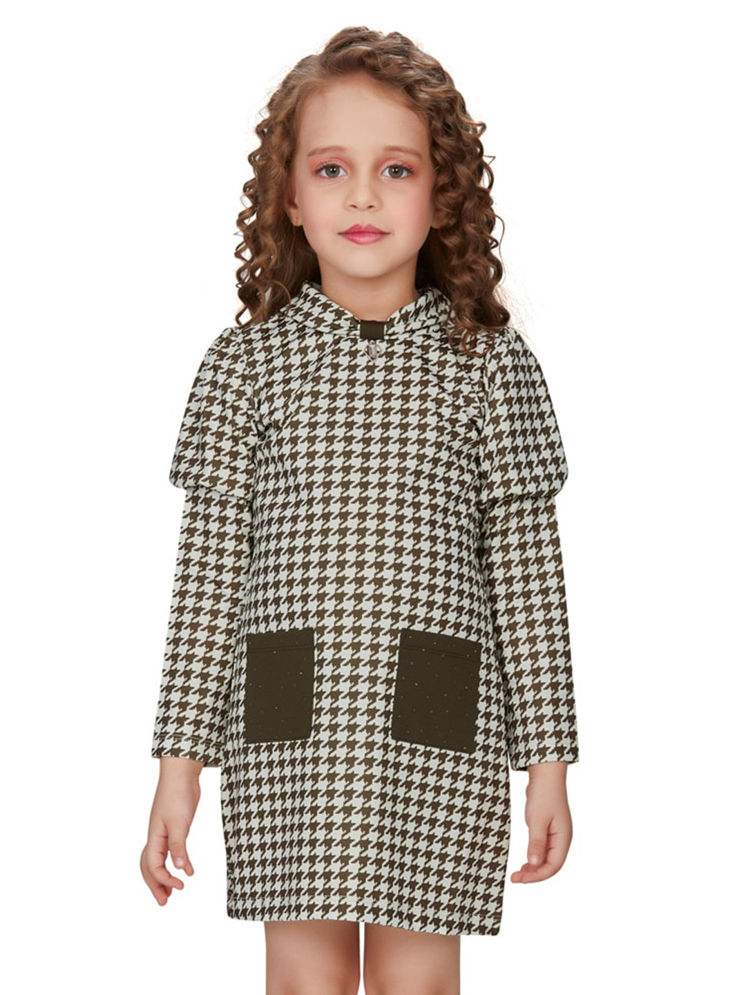 

Peppermint Girls Geometric Printed High Neck A-Line Dress, Cream