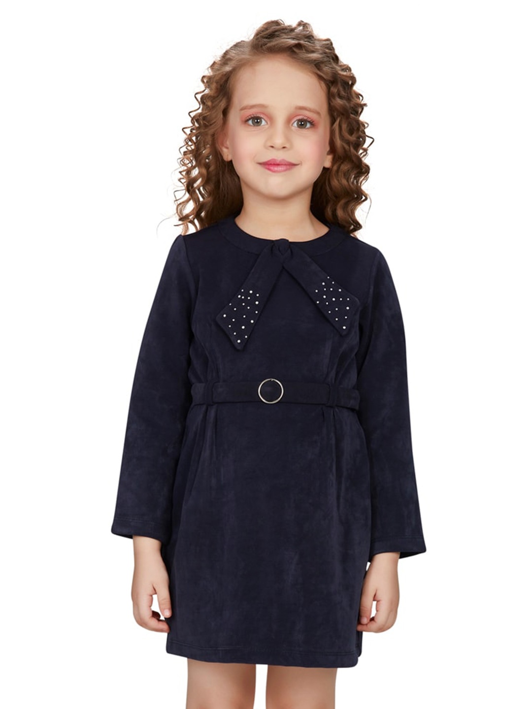 

Peppermint Girls Round Neck A-Line Dress, Navy blue