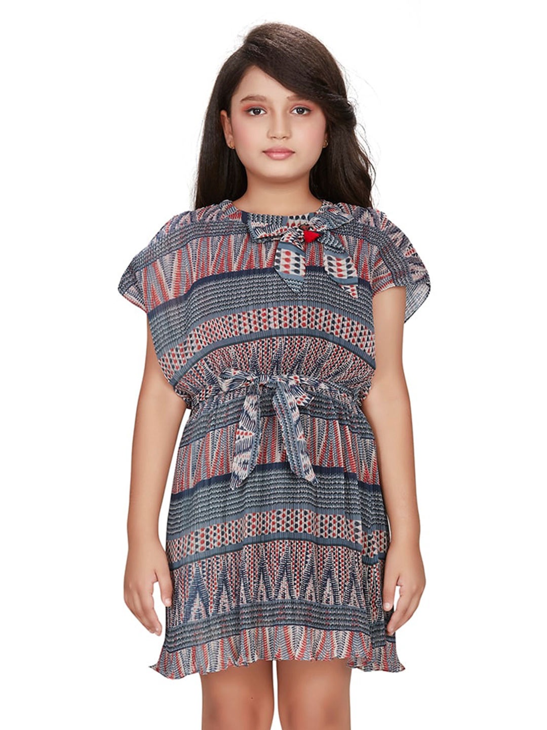 

Peppermint Girls Tribal Printed Extended Sleeves Cotton Fit & Flare Dress, Grey