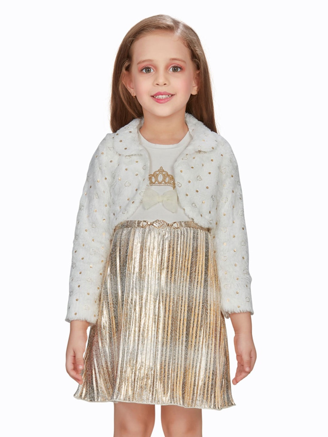 

Peppermint Girls Conversational Printed A-Line Dress, Gold