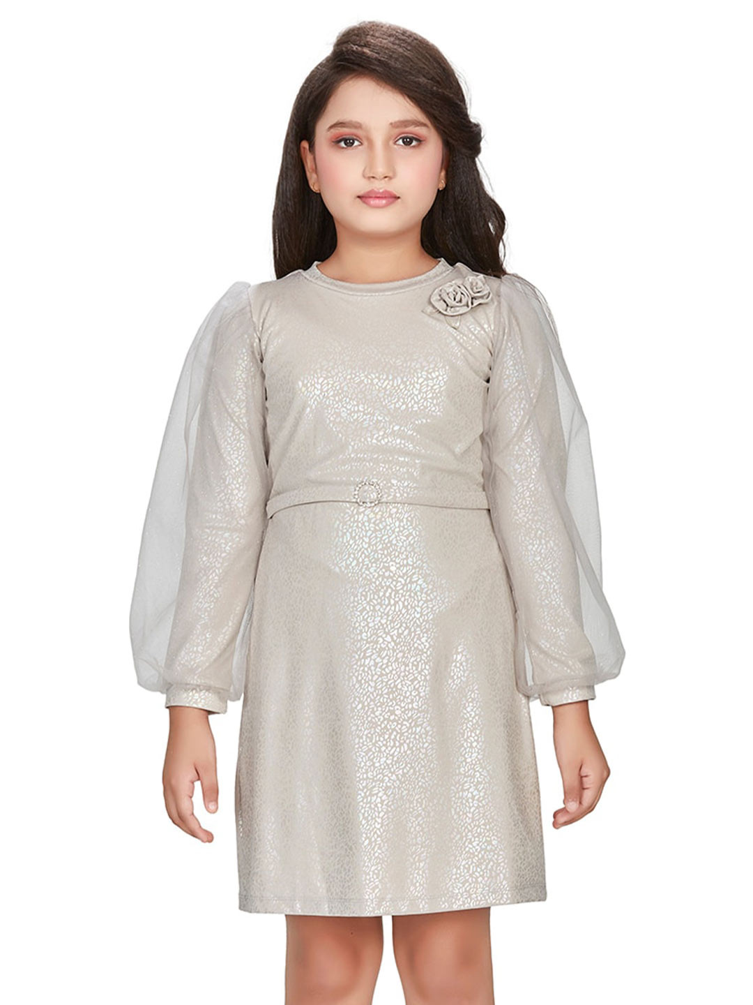 

Peppermint Girls Abstract Printed Puff Sleeve Sheath Dress, Off white