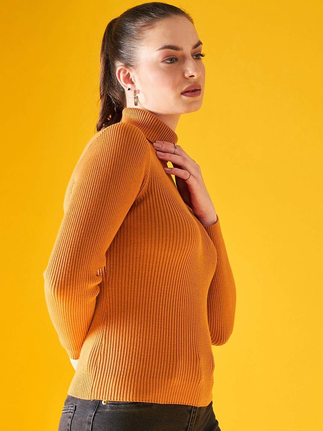 

98 Degree North Ribbed Turtle Neck Cotton Pullover, Orange