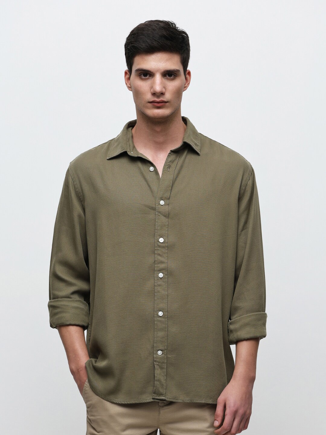 

SELECTED Spread Collar Casual Shirt, Green