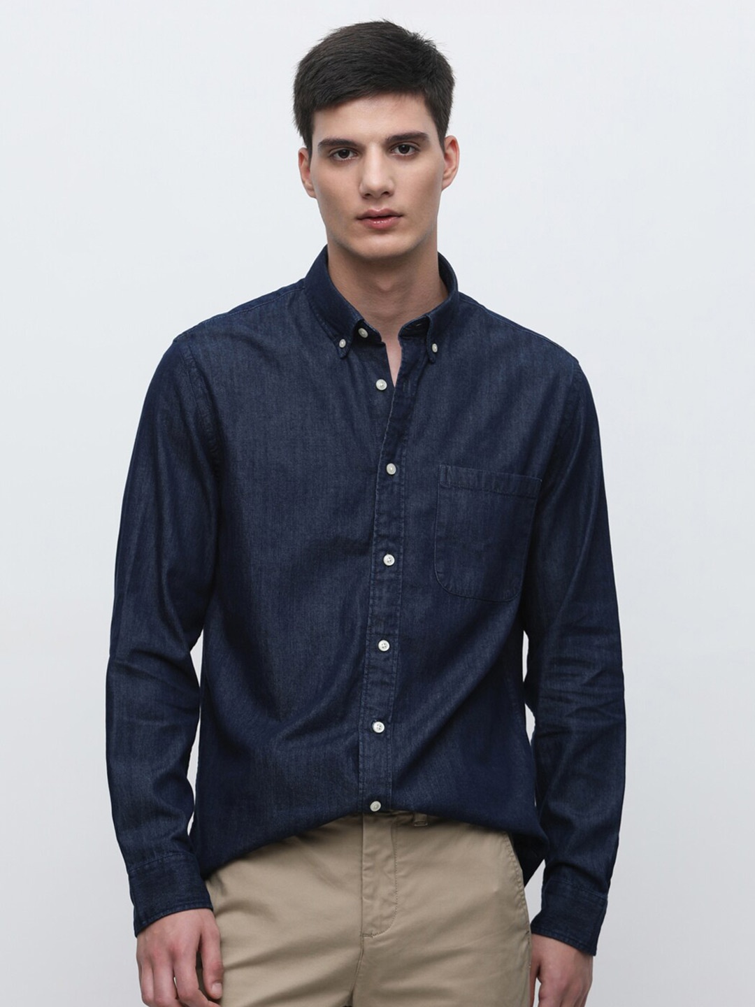 

SELECTED Button-Down Collar Organic Cotton Casual Shirt, Navy blue