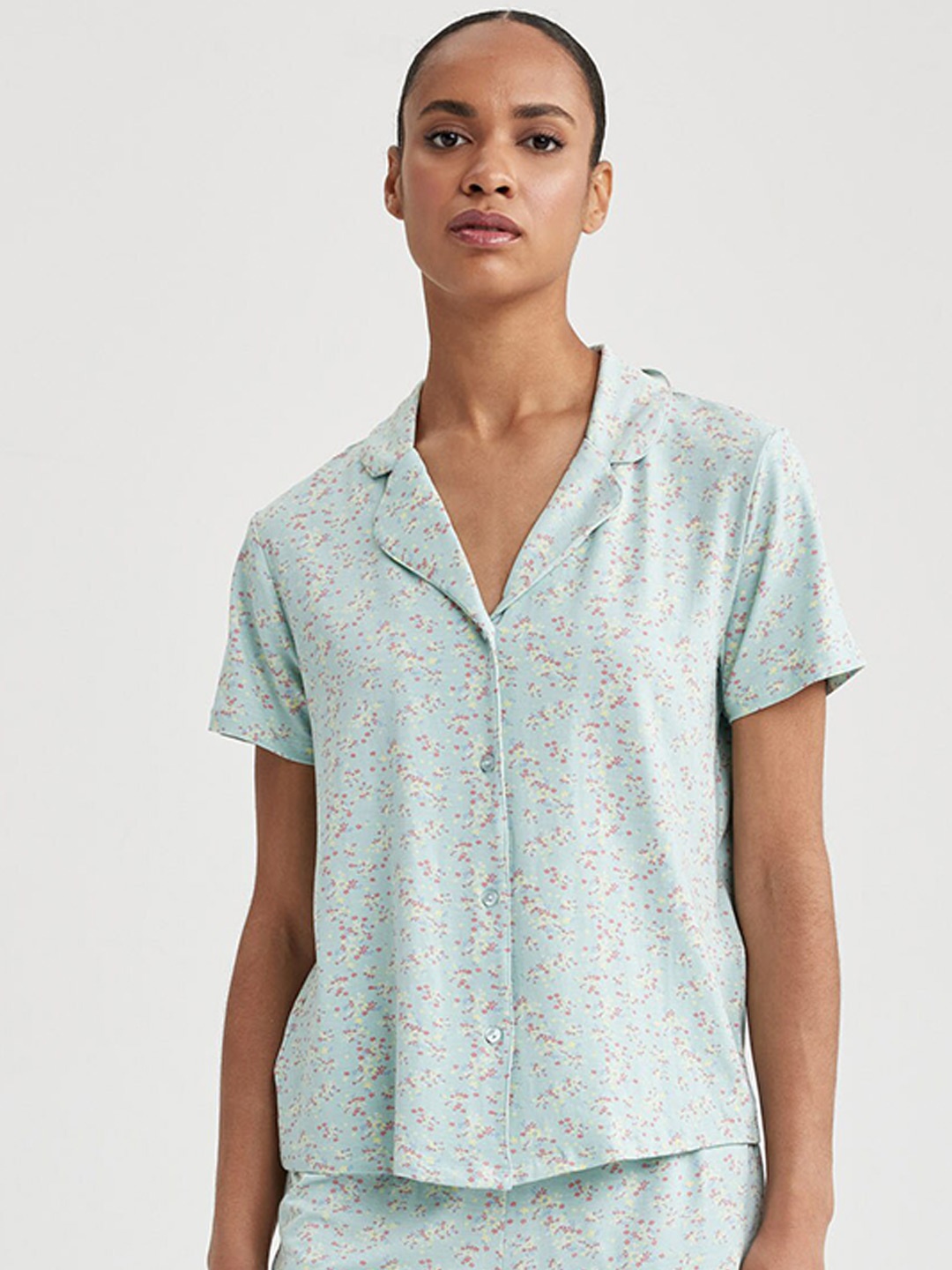 

DeFacto Floral Printed Shirt And Shorts, Green