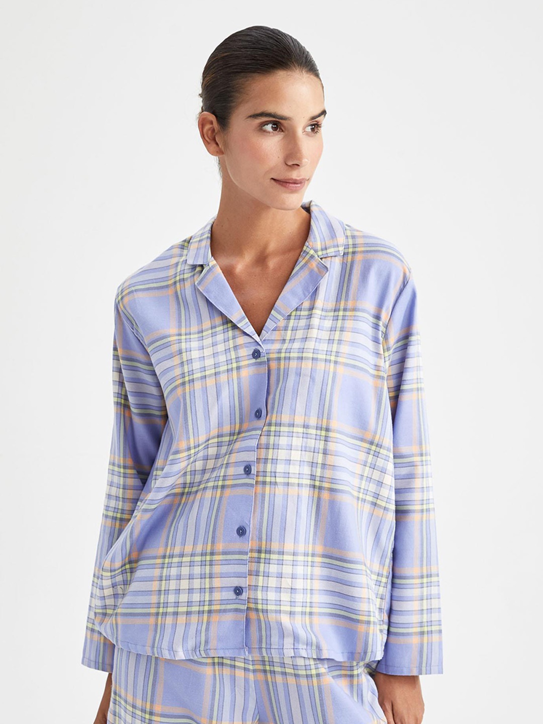 

DeFacto Checked Shirt With Pyjama, Blue