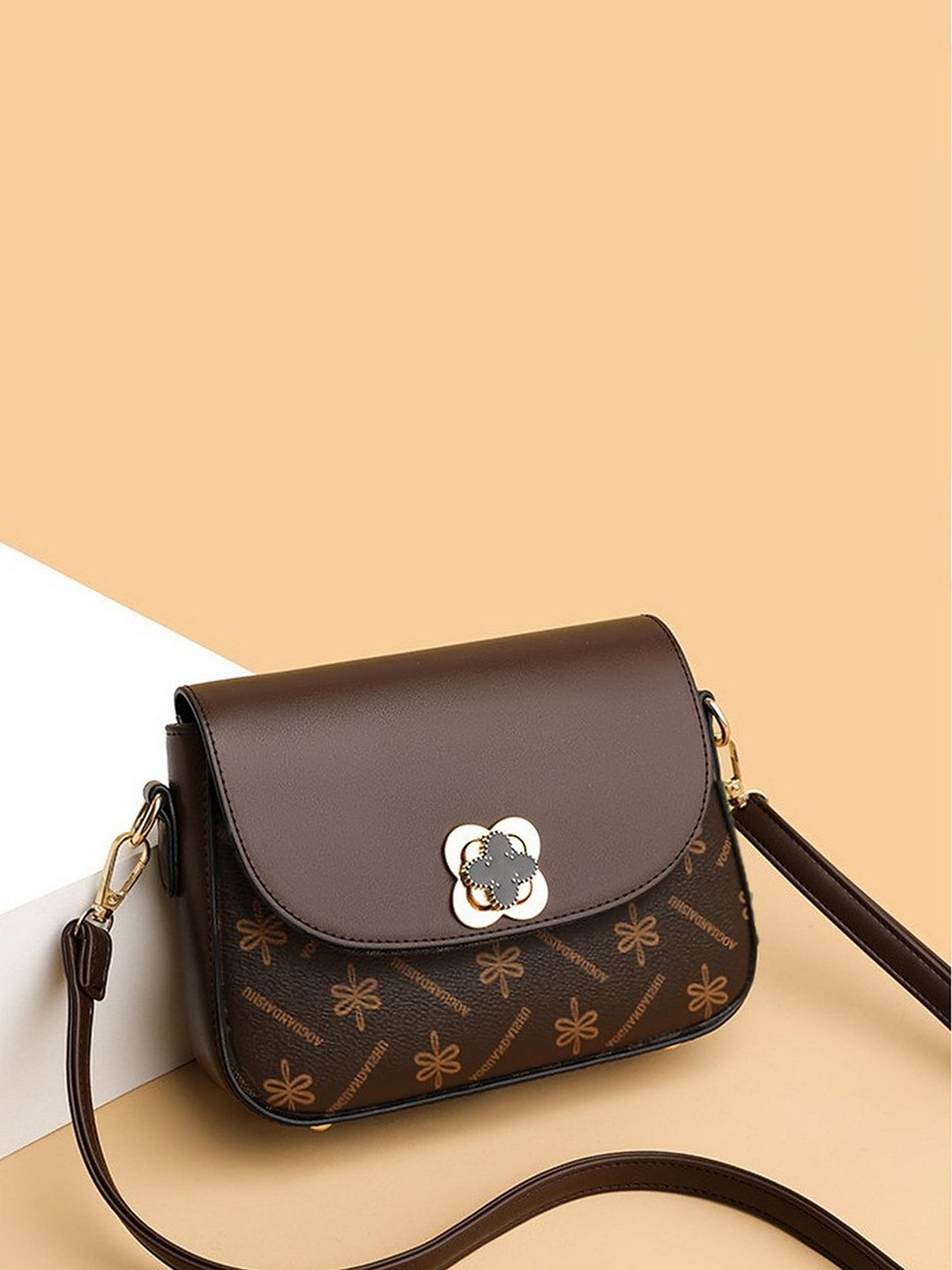 

Diva Dale Floral Printed Structured Sling Bag, Brown