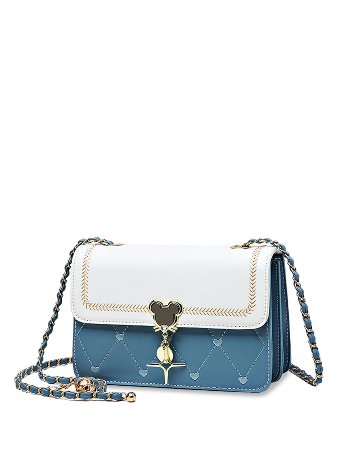 

Diva Dale Colourblocked Embellished Structured Sling Bag, Blue