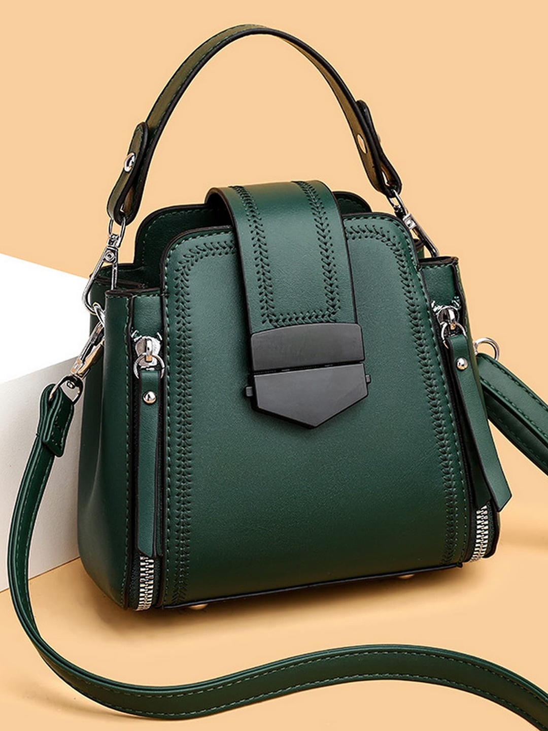 

Diva Dale Structured Zip Detail Handheld Bag, Green