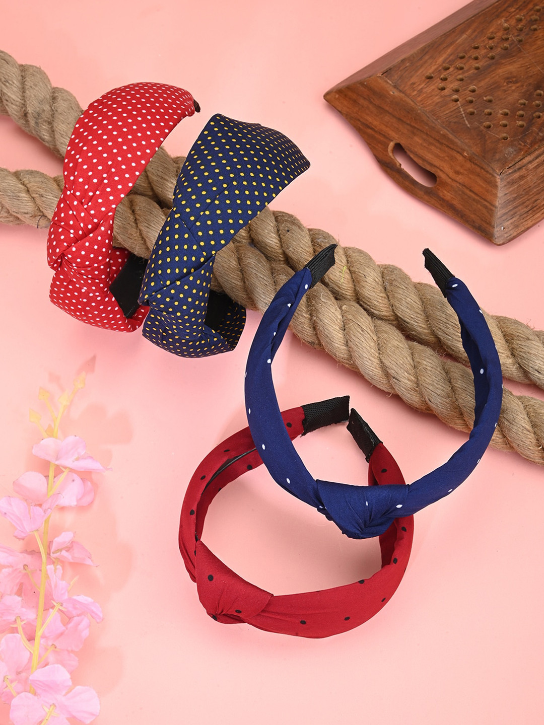 

BuckleUp Set of 4 Printed Hairband, Red