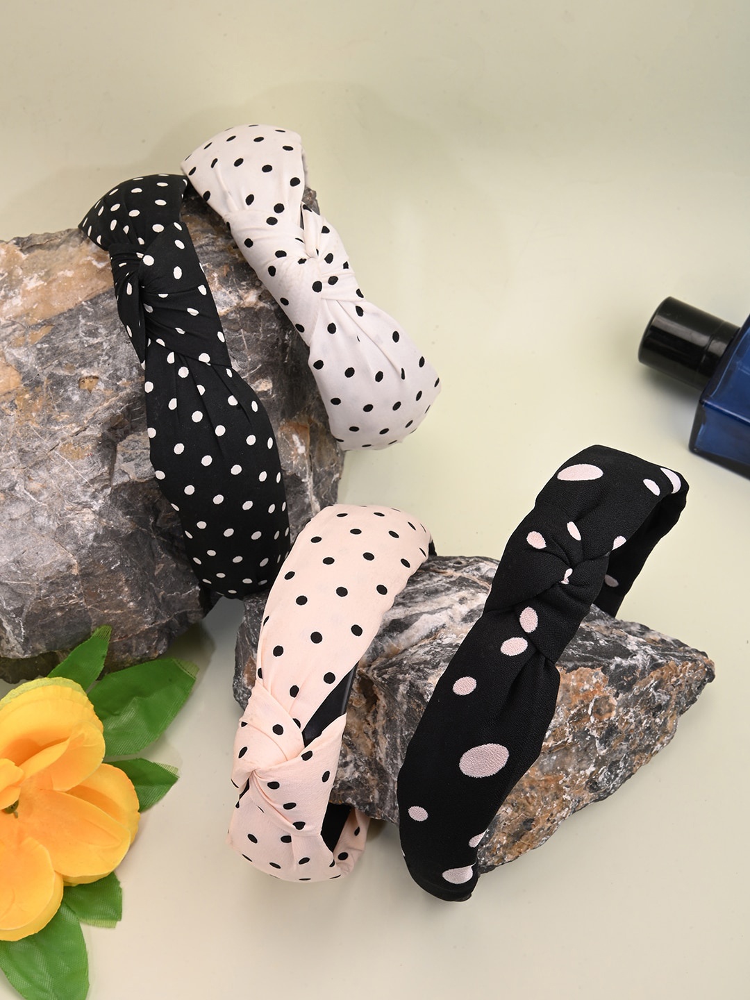 

BuckleUp Set of 4 Printed Hairband, Black