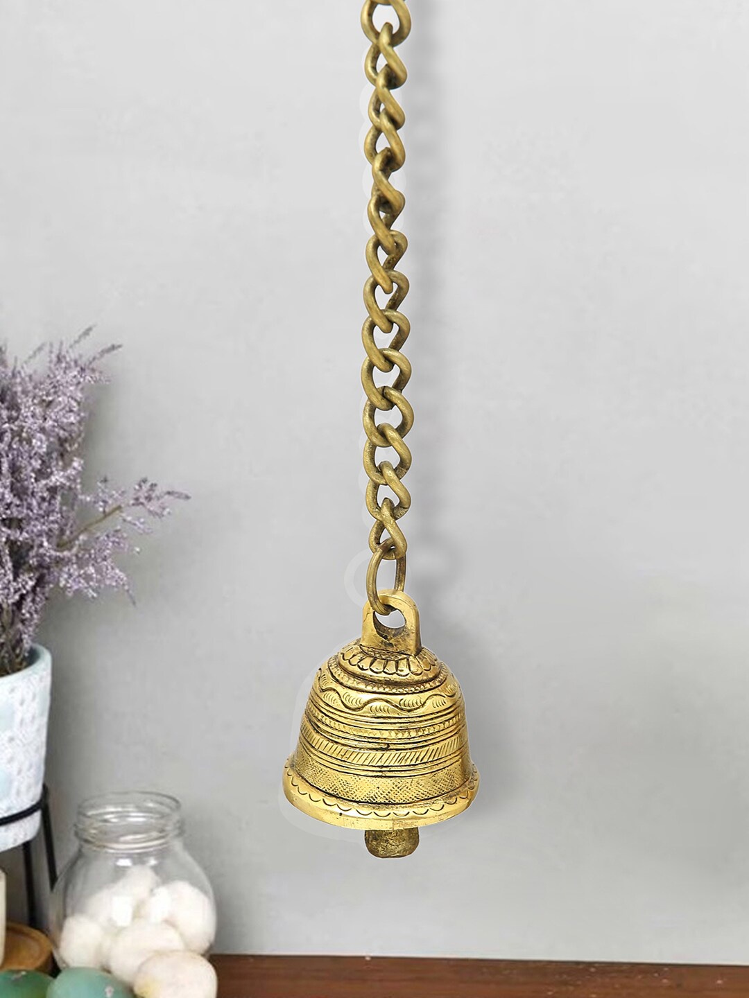 

Imli Street Yellow Brass Pooja Bell With Hanging Chain, Gold