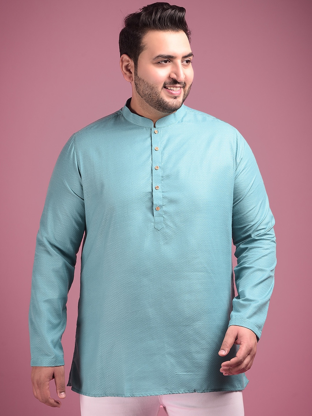 Sztori Men Green Thread Work Jacquard Kurta