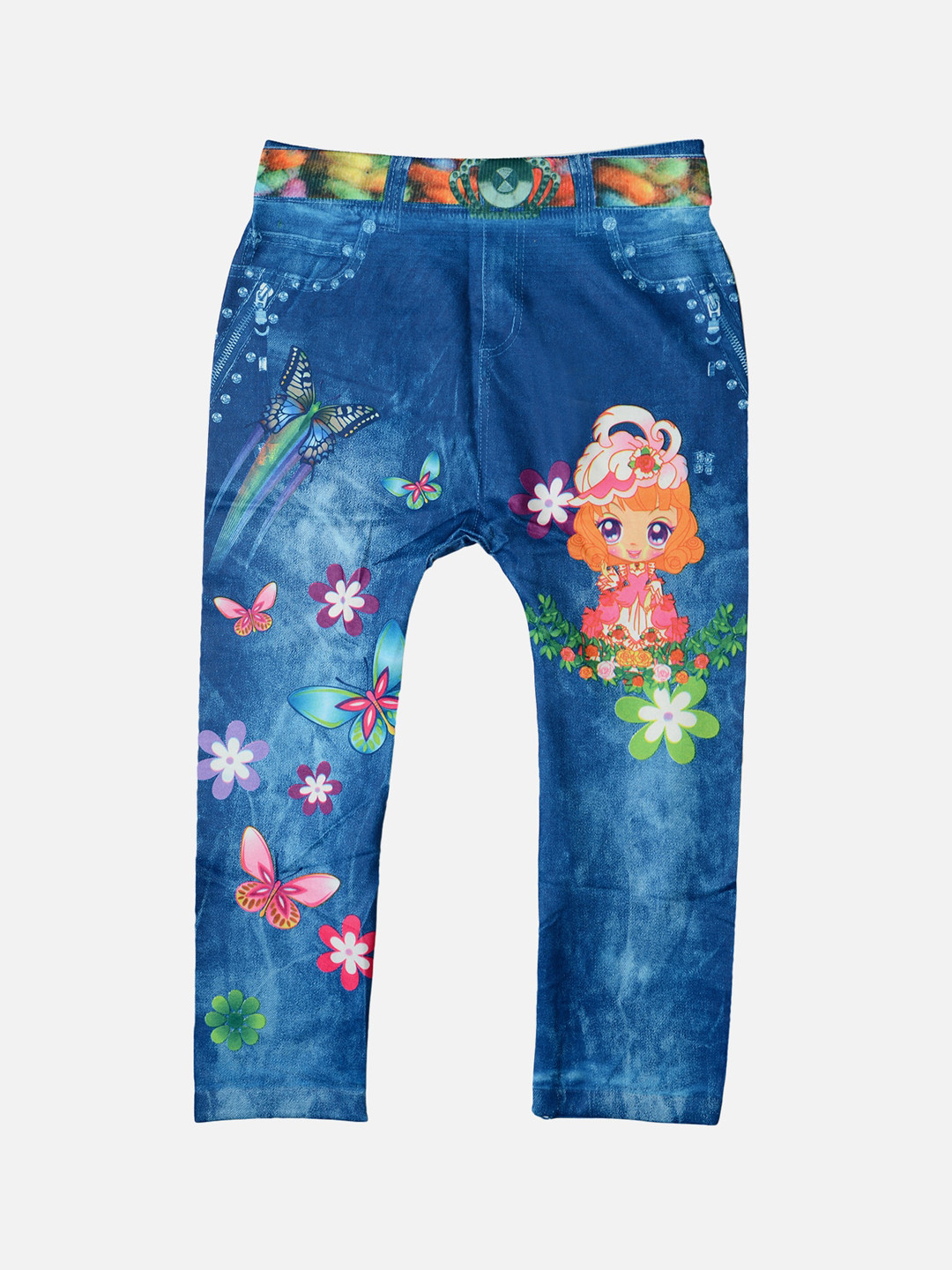 

TINY HUG Girls Graphic Printed Ankle Length Leggings, Blue