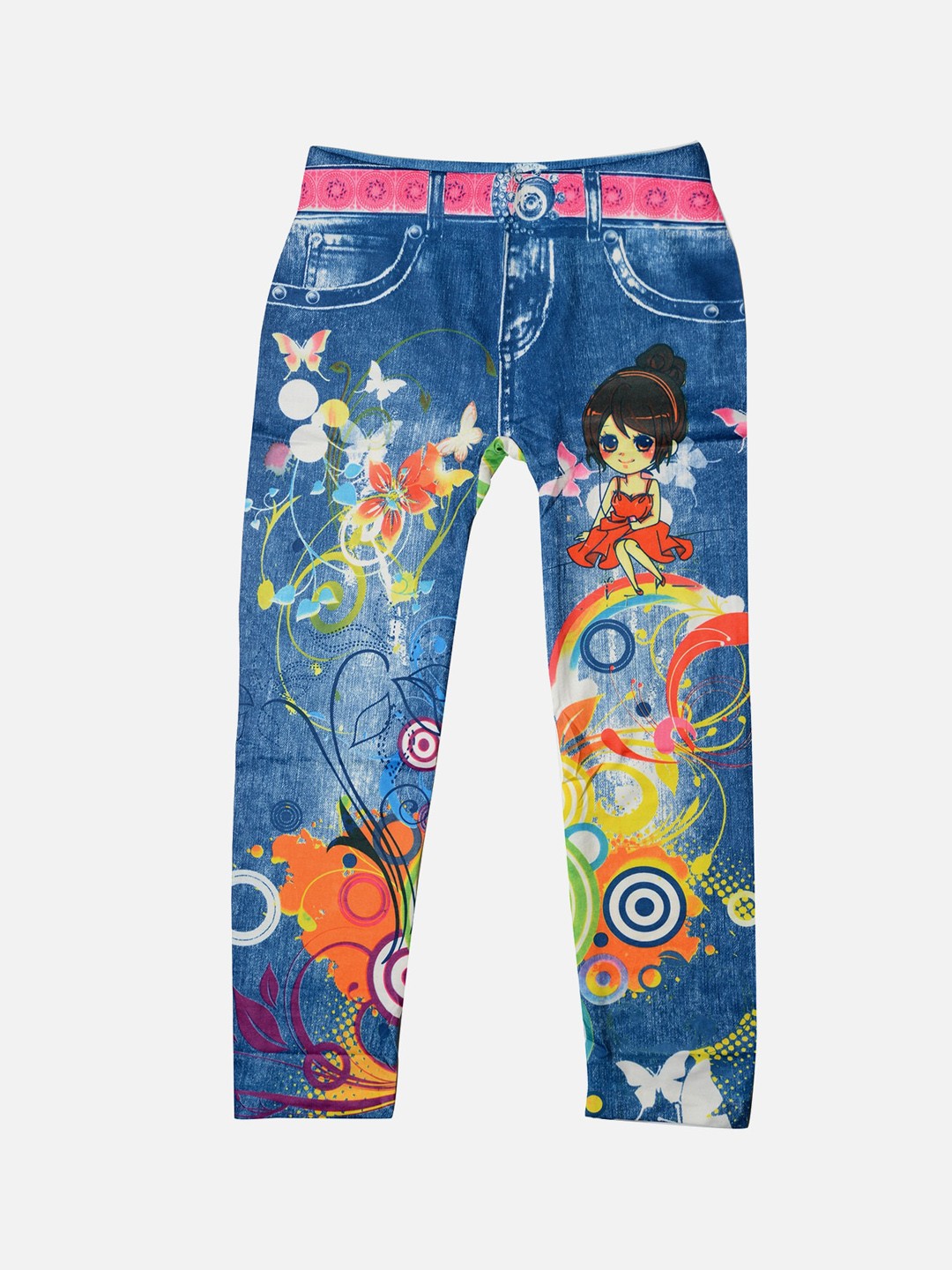 

TINY HUG Graphic Printed Casual Jeggings, Blue