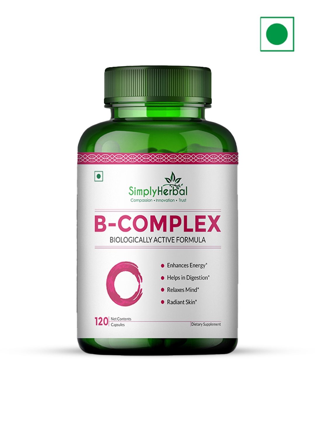 

Simply Herbal B-Complex Capsules with Vitamin B - 120 Capsules, Pink