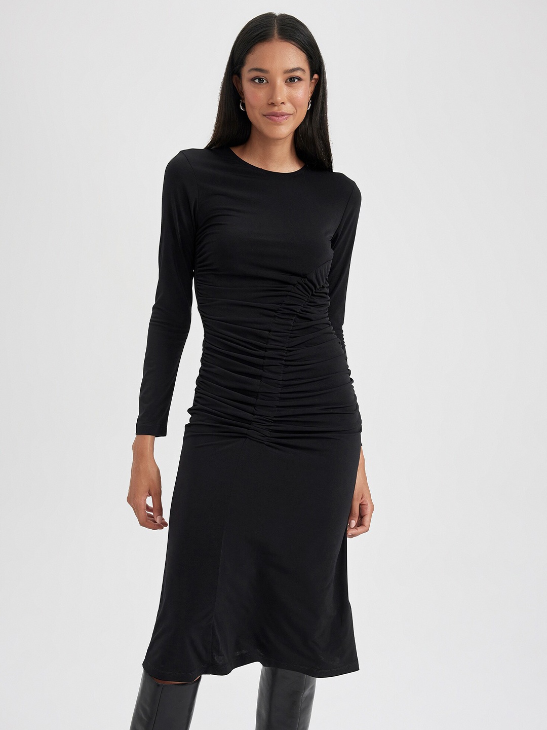 

DeFacto Ruched T-shirt Midi Dress, Na