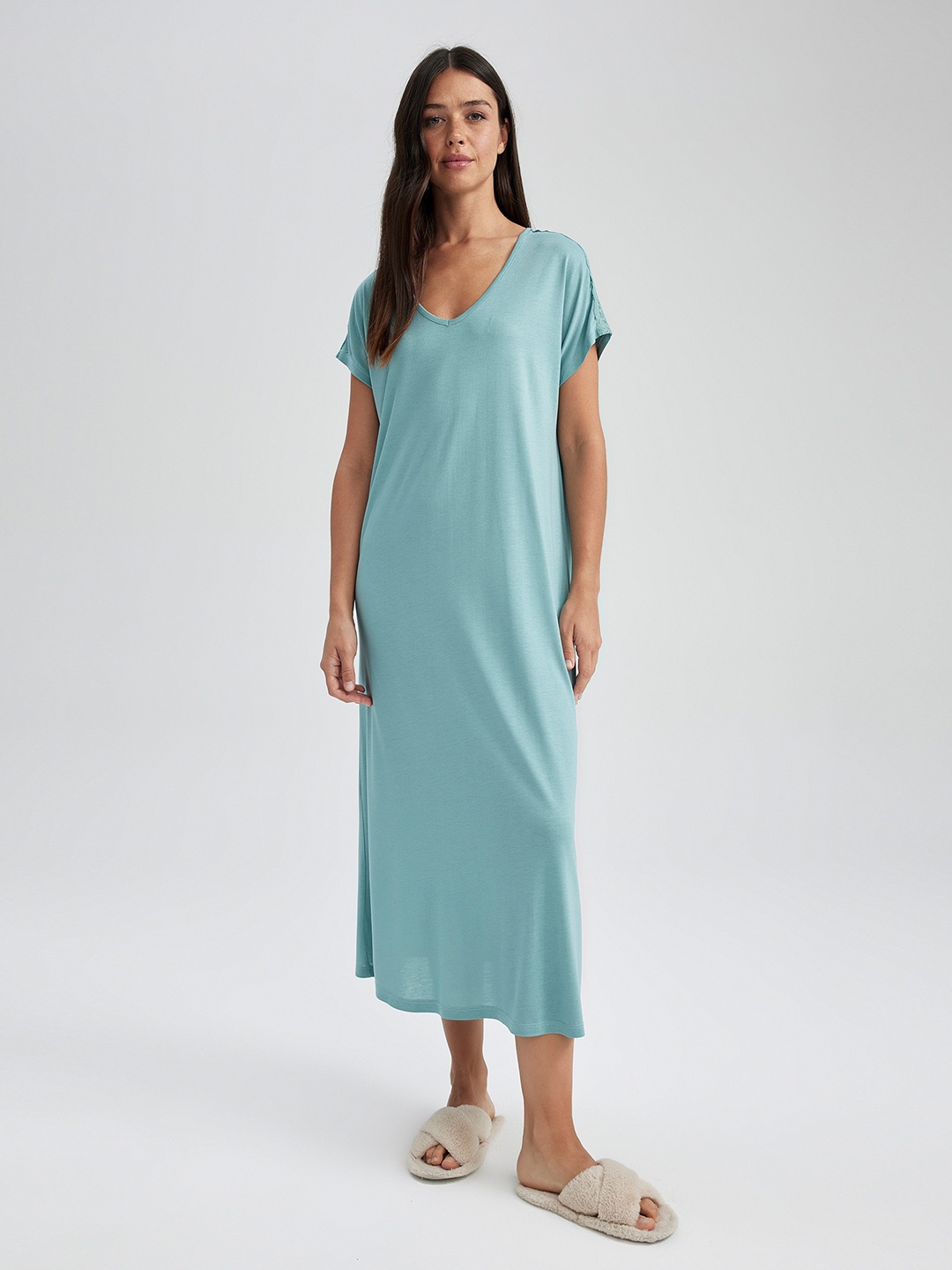 

DeFacto V-neck Midi T-shirt Nightdress, Blue
