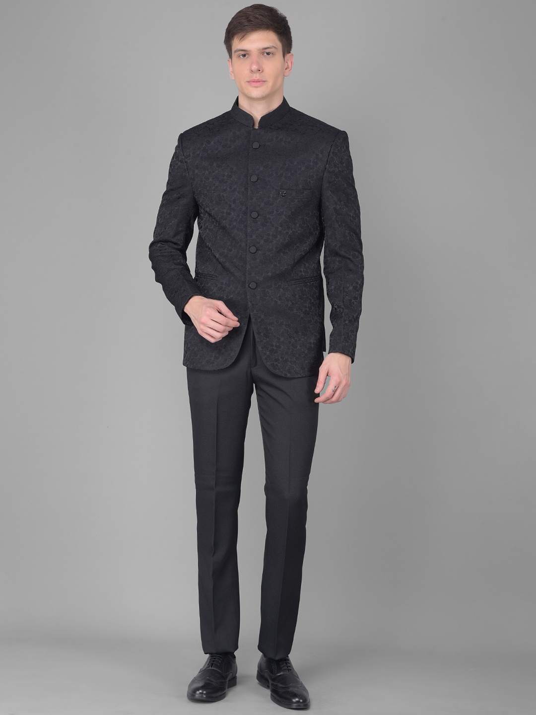 

Canary London Embroidered Slim Fit Bandhgala Single Breasted Two Piece Suit, Black