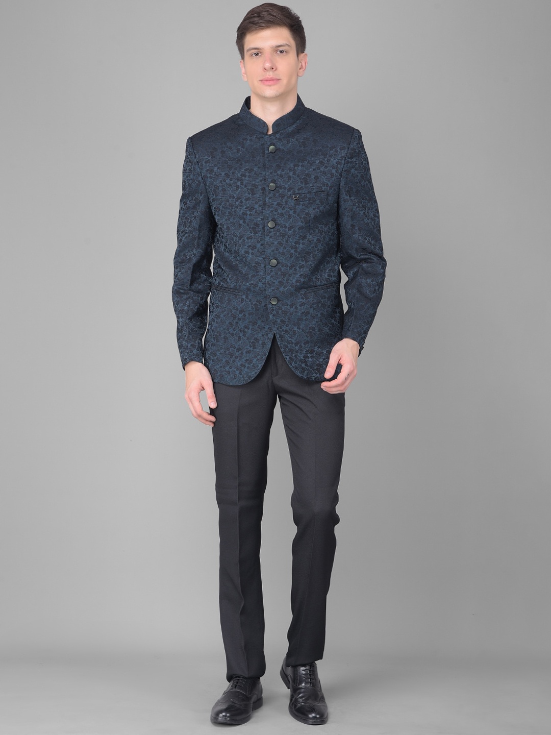 

Canary London Printed Slim Fit Bandhgala Single Breasted Two Piece Suit, Teal