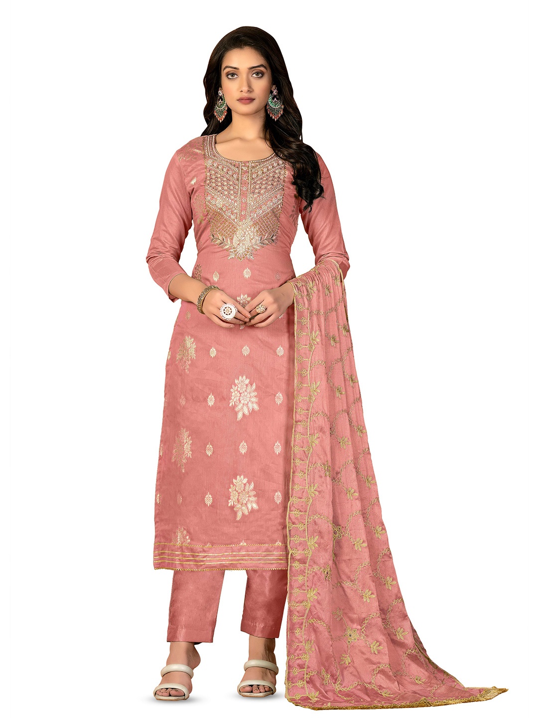 

MANVAA Embroidered Unstitched Dress Material, Pink