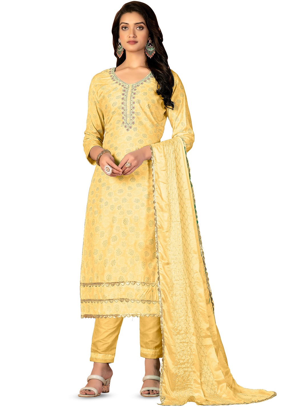 

MANVAA Embroidered Unstitched Dress Material, Yellow