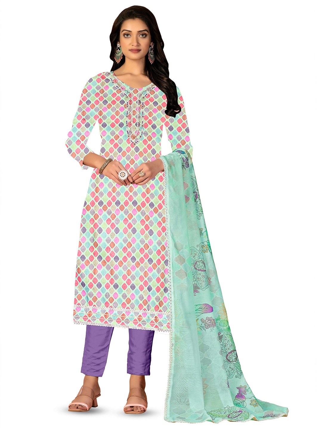 

MANVAA Embroidered Unstitched Dress Material, Green