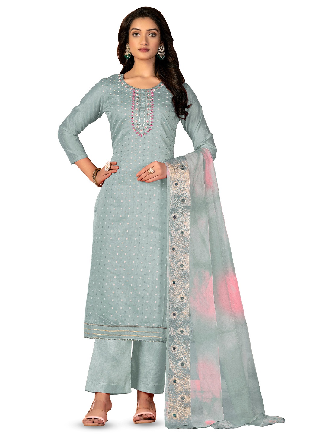 

MANVAA Embroidered Unstitched Dress Material, Grey