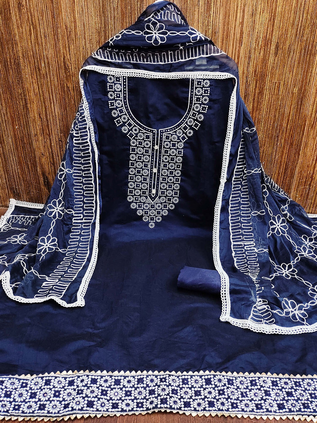 

MANVAA Embroidered Unstitched Dress Material, Blue