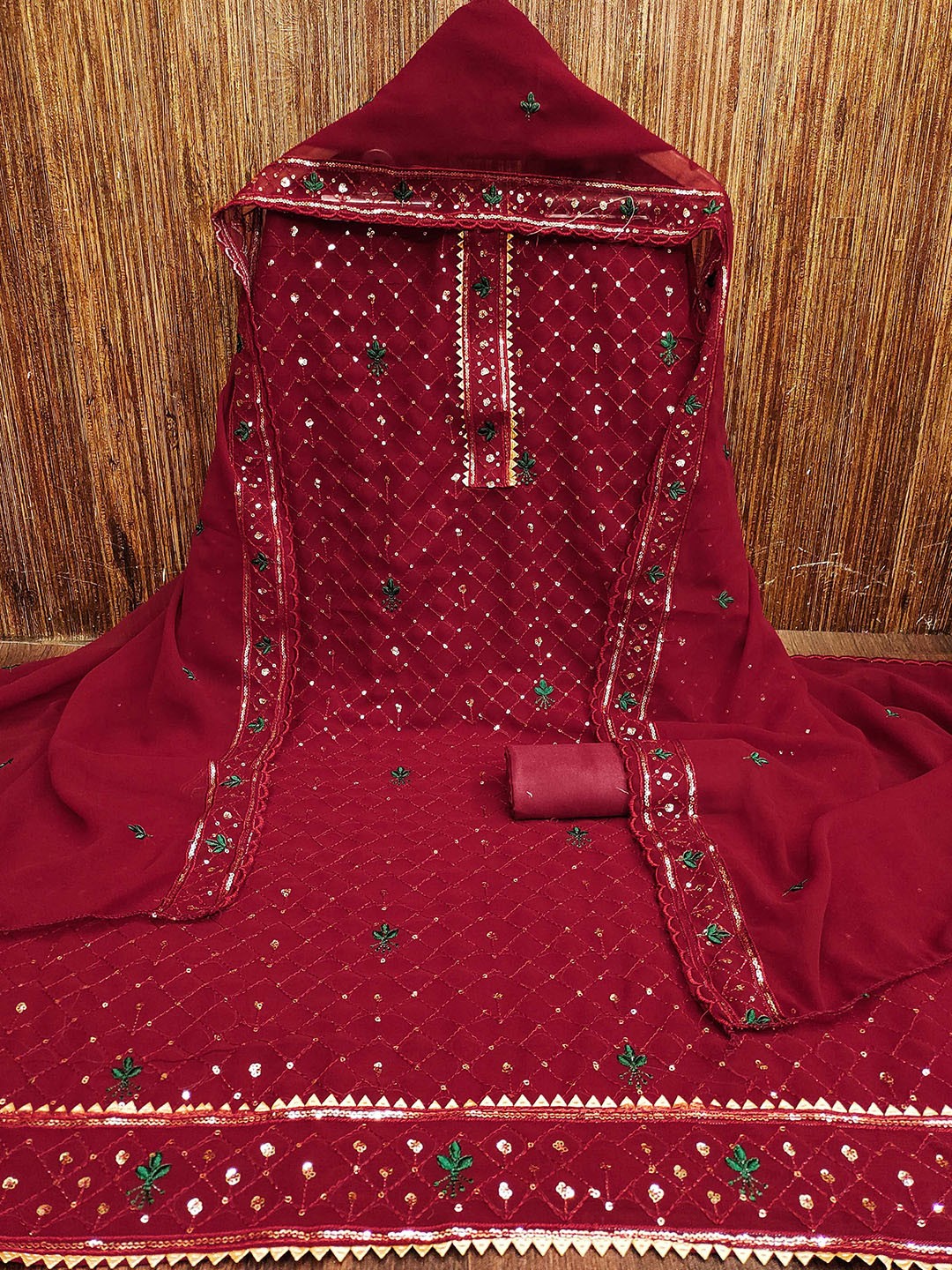

MANVAA Geometric Embroidered Sequinned Unstitched Dress Material, Maroon