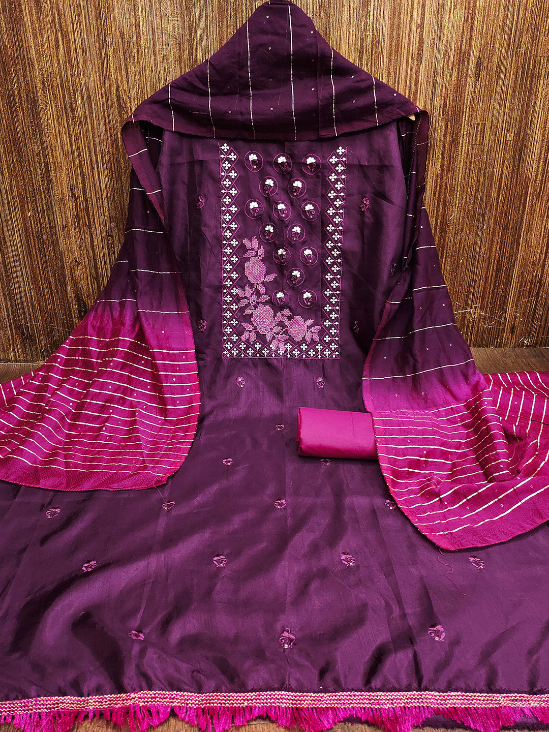 

MANVAA Floral Embroidered Unstitched Dress Material, Purple